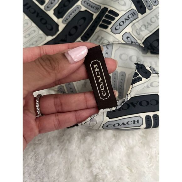 COACH Grey Logo Print 100% Silk Scarf - Picture 3 of 5